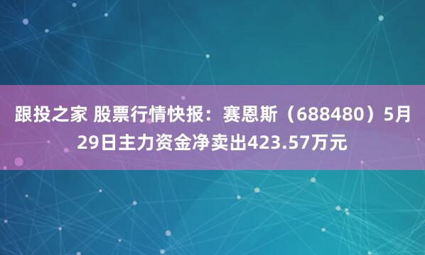 跟投之家 股票行情快报：赛恩斯（688480）5月29日主力资金净卖出423.57万元